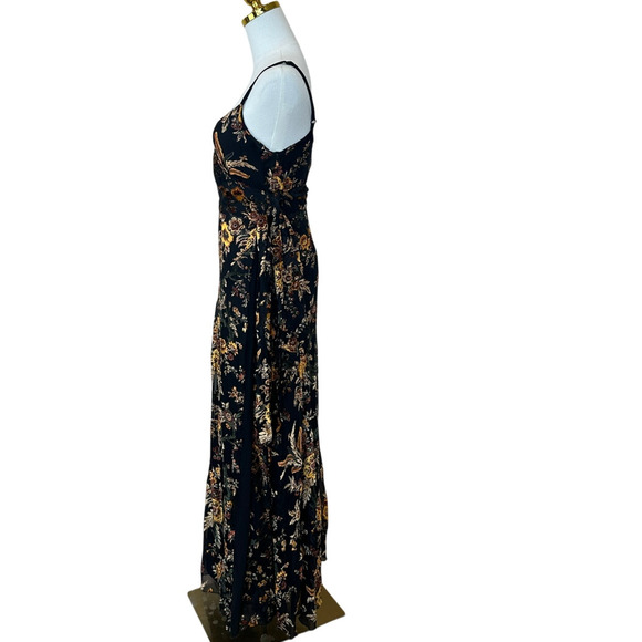 Hutch Black Burnout Velvet Slip Maxi Dress MEDIUM Floral Wrap Gown Designer $319 - Picture 9 of 11